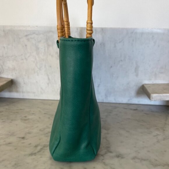 ANTHROPOLOGIE Marianne Green Tote Bag Wicker Handle - Picture 11 of 16